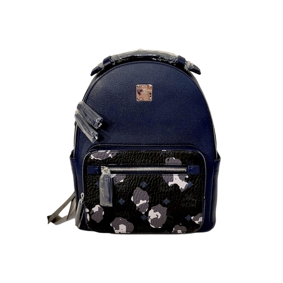 New MCM Blue & Black Camo Print Leather Stark Backpack main image 3